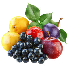 Fresh Assortment of Seasonal Fruits Including Plums, Apples, and Grapes Perfect for Healthy Snacking and Vibrant Recipes