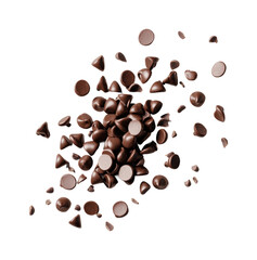 Obraz premium Chocolate chips falling on white surface food isolated on transparent background, png