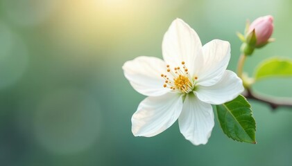 Delicate white blossom against pure white, soft light , fresh, picture