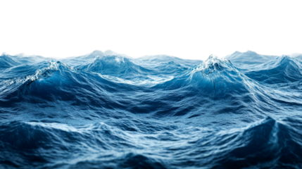 Rough sea with splashing waves and dark horizon background, cut out transparent