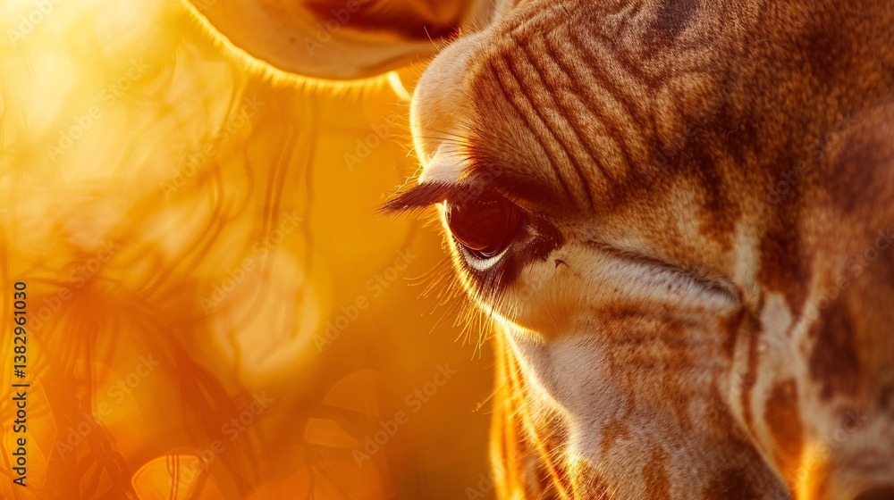 Poster giraffe basks in the warm glow of the setting sun