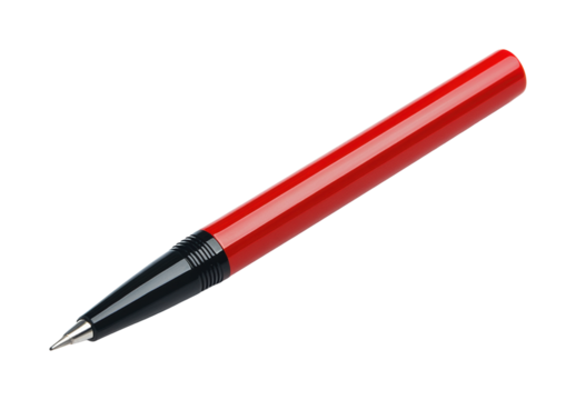 Writing action with red pen on white surface isolated on transparent background, png