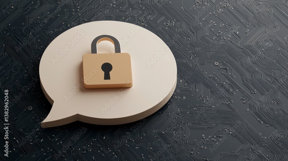 Poster secure communication concept with lock icon on dark background