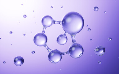 Transparent glass molecule, Concept skin care Cosmetics background, 3D rendering.