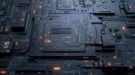 Fototapeta premium A detailed futuristic digital circuit board featuring intricate lines and patterns, showcasing advanced technology and complex design.