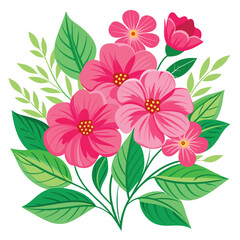 The pink floral vector illustration features a beautiful spring flower pattern with leaf design