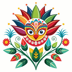 Vibrant floral vector illustration with cartoon birds on a seamless spring pattern