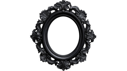 Ornate oval frame in black, elaborate details, cut out transparent