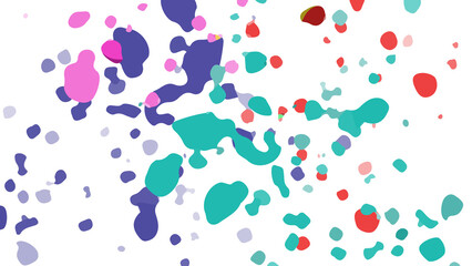  Colorful abstract paint splatters on a white background. Playful and artistic design.