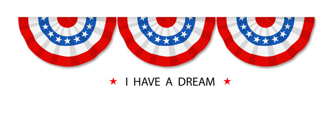 Happy Martin Luther King day. Congratulatory inscription on the background colors of the American Flag. No people. Closeup, top view