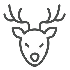 Deer head with antlers line icon, happy christmas concept. Vector graphics. Forest deer, animal sign on white background, outline style icon for mobile or web design.