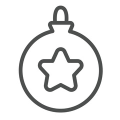 Obraz premium Fir tree glass toy with star line icon, happy christmas concept. Vector graphics. Christmas tree ball, decoration sign on white background, outline style icon for mobile or web design.