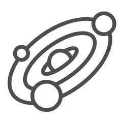 Planetary system line icon, cosmos concept. Vector graphics. Black star with planets sign on white background, outline style icon for mobile or web design.