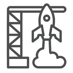 Rocket launch line icon, cosmos concept. Vector graphics. Orbital space rocket start, spaceship flight sign on white background, outline style icon for mobile or web design.