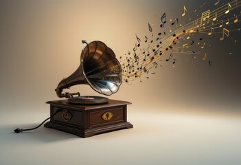 Vintage Gramophone with Musical Notes, Evoking Nostalgia