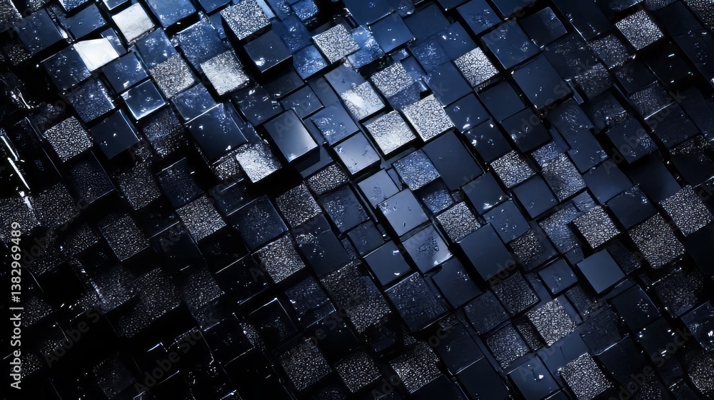Poster abstract dark pixelated texture with futuristic design, featuring complex geometric patterns and hig