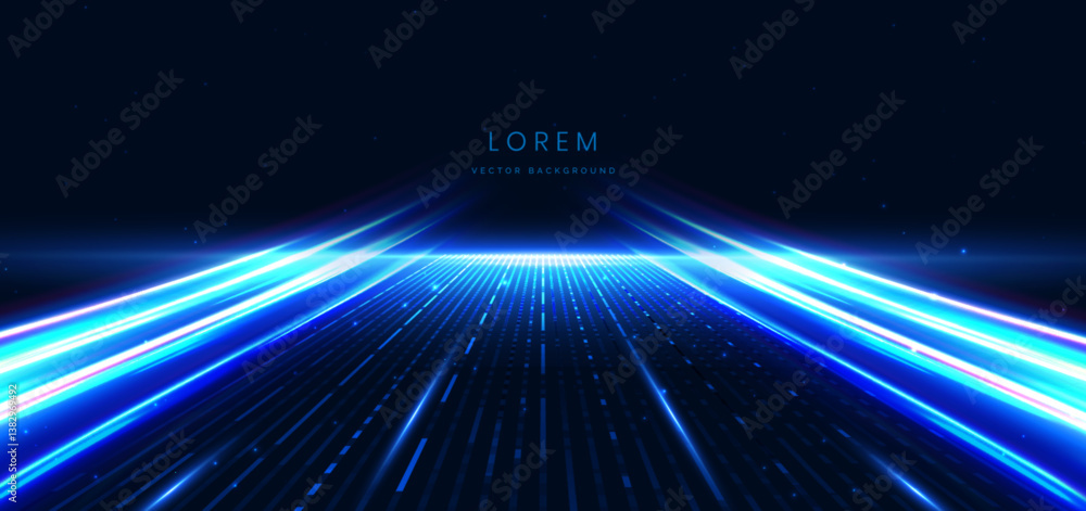 Aufkleber abstract scene elegant blue light lines on dark background with lighting effect and sparkle.