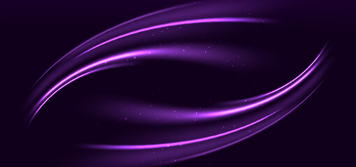 Elegant glowing purple curved rays on dark purple background.