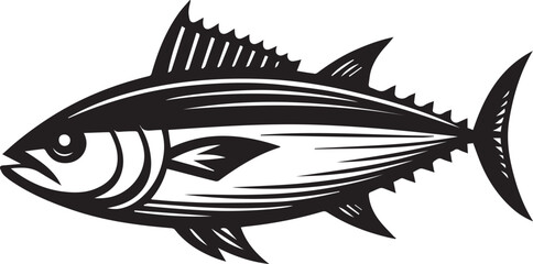 High-Quality Black and White Tuna Fish Vector Illustration – Perfect for Tuna Fish Day