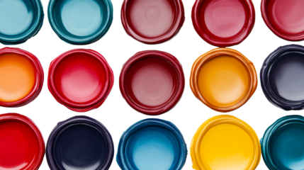 Vibrant array of sealing wax stamps, multi colored, various hues, cut out transparent