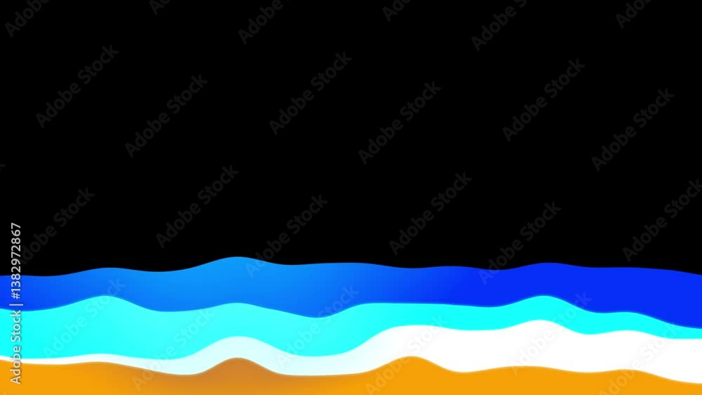 Poster abstract ocean wave animation with smooth flowing layers in blue and sand colors on black background