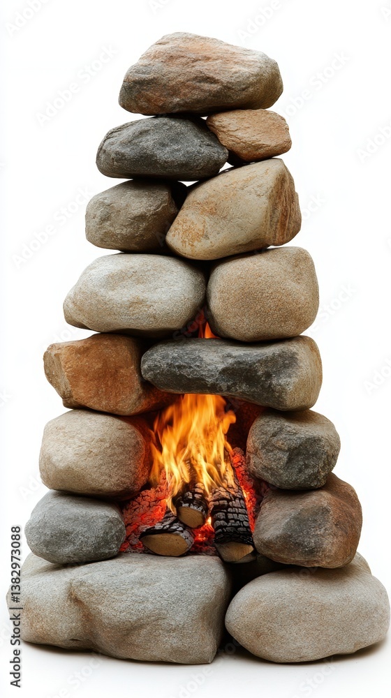 Poster rustic stone fireplace structure with burning logs creating a warm and inviting ambiance in a cozy s