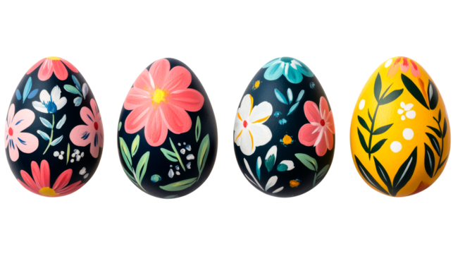Floral Easter eggs arrangement, springtime holiday pattern, cut out transparent - Powered by Adobe