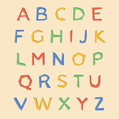 Colorful paper cut out font with shadows. English alphabet made of paper letters with cut out effect. Vector illustration.