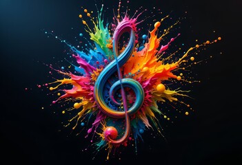 Vibrant Treble Clef Exploding with Color