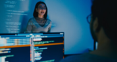 Group adult Asia female software developer mentor leader manager talk strategy plan to executive...