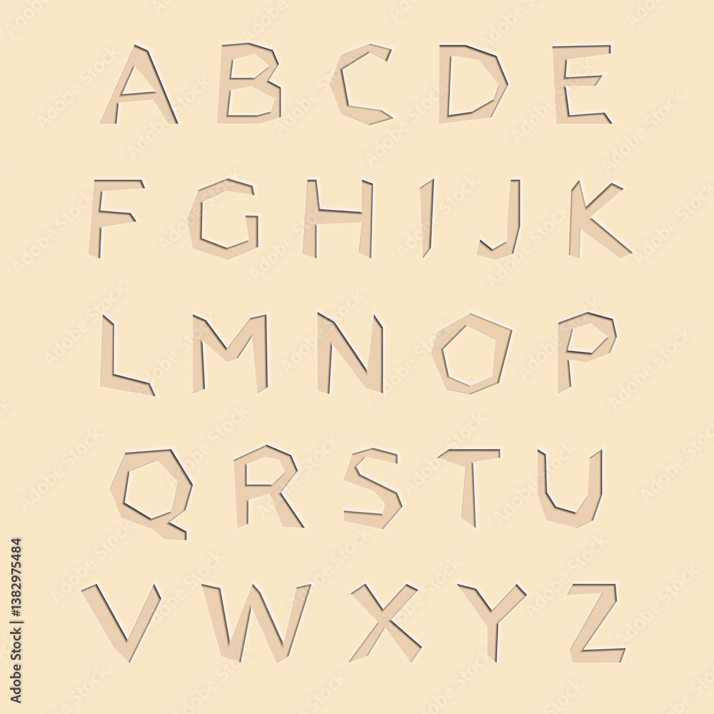 Fototapete paper cut out font with shadows. english alphabet made of paper letters with cut out effect. vector 