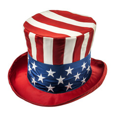 Uncle Sam top hat with stars and stripes, isolated on transparent background