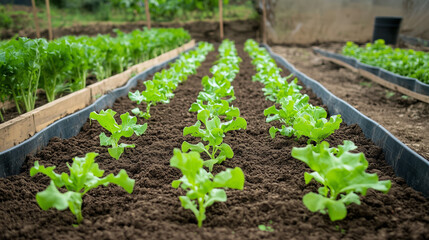 Young seedlings in a greenhouse. Concept of gardening and agriculture.