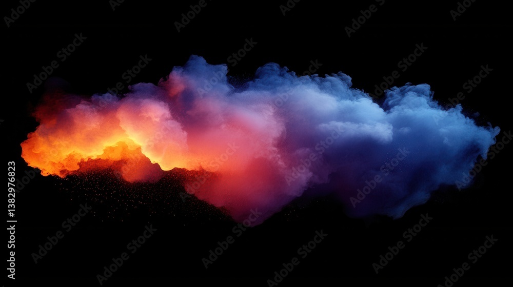 Poster abstract cloud of colorful smoke on a black background creating an ethereal and dynamic visual effec