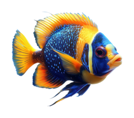 Colorful fish swimming in clear water aquatic life scene isolated on transparent background, png