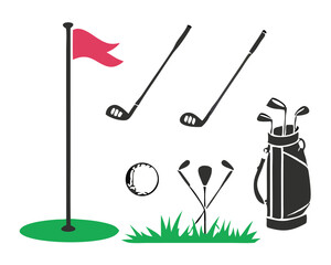 Golf Vector Illustration Set – Isometric and Silhouette Golfers, Clubs, Golf Carts, and Course Elements for Sports and Recreation Designs. Art and vector.
