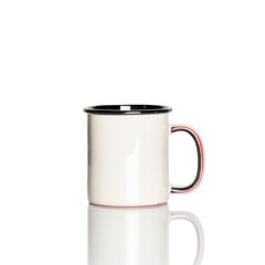 Minimalist Ceramic Coffee Cup with Black Rim and Glossy Finish on White Background