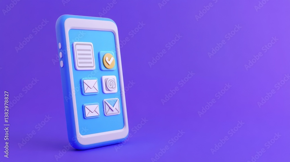 Aufkleber 3d smartphone displaying email and app icons on a purple background