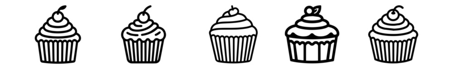 Cake and Dessert Icons Set – Cupcake and Sweet Dessert Sketch Illustrations