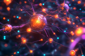 a close up of a cell with many small orange balls