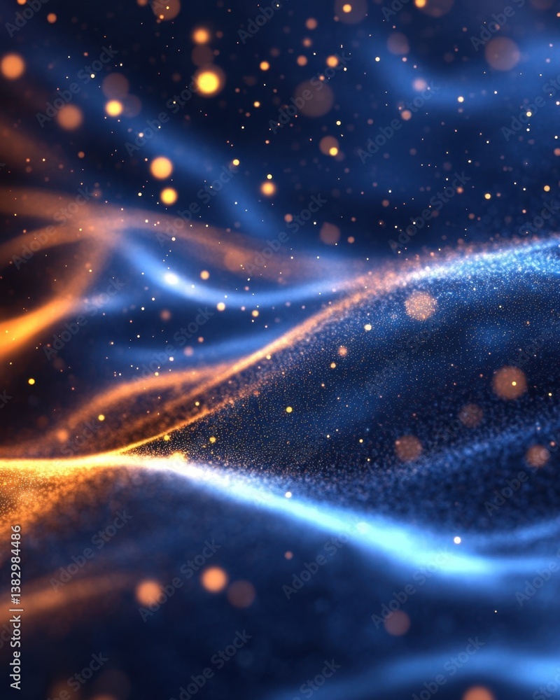 Aufkleber ethereal blue and gold abstract background with sparkling particles and flowing waves creating a mag