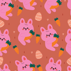 seamless pattern cute cartoon bunny with carrot and easter eggs. cute easter wallpaper and background
