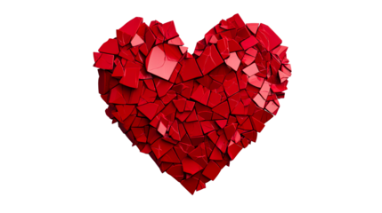 Broken heart symbol shattered pieces isolated, cut out transparent
