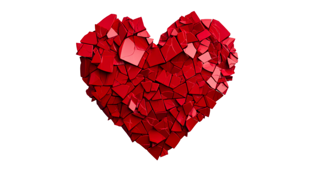 Broken heart symbol shattered pieces isolated, cut out transparent