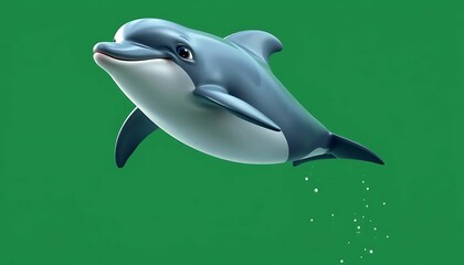 Fototapeta premium Playful Dolphin Leaping with Water Droplets Against a Green Backdrop