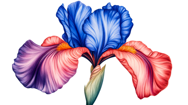 Colorful Iris Flower Illustration with Detailed Petals, cut out transparent