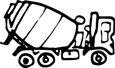 Hand drawn concrete mixer doodle. Sketch style icon. Decoration element. Isolated on white background. Flat design. Vector illustration