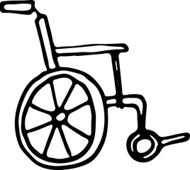 Hand drawn disabled carriage doodle. Sketch style icon. Decoration element. Isolated on white background. Flat design. Vector illustration