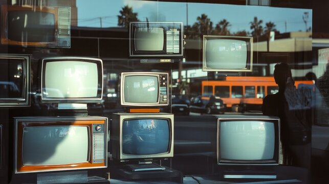 old televisions in a shop window
