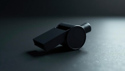 Classic black whistle, smooth surface, clean lines , sports, close up